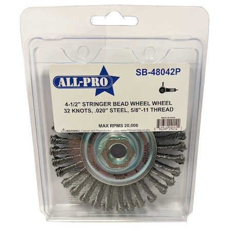 All-Pro All-Pro Stringer Bead Wheel, 4.5", 32Knot, 0.020" Steel, Clamshell, 12/CS SB-48042P